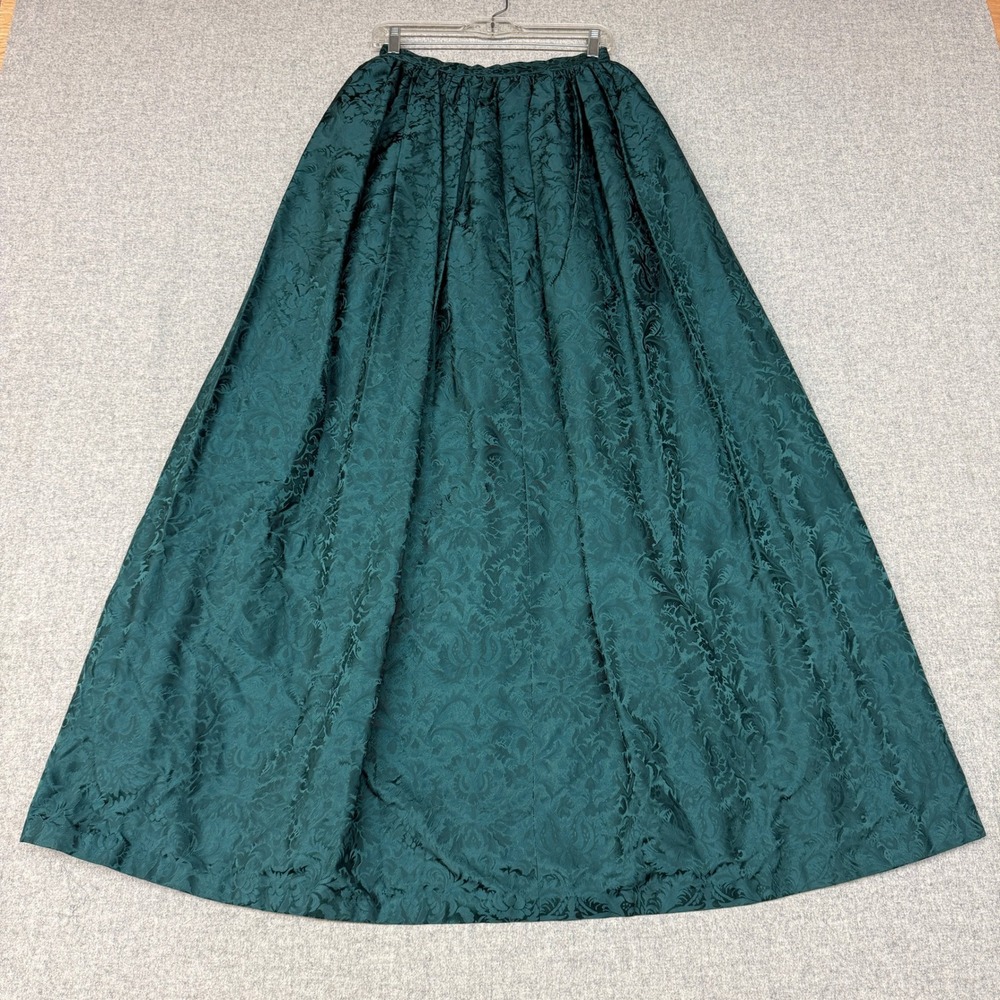 Oscar de la Renta Maxi Skirt 27 Waist Green Damask Jacquard Floral Brocade Skirt